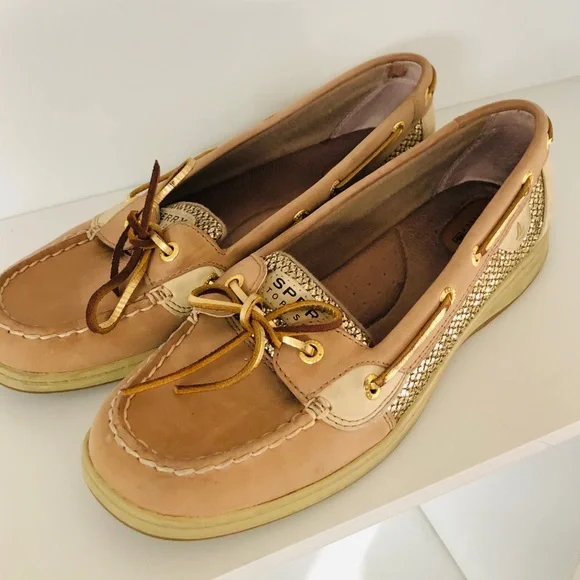 Sperry Topsider Women's Leather Boat Shoes Angelfish Gold foil Oat Size 10 M tan - Picture 3 of 5